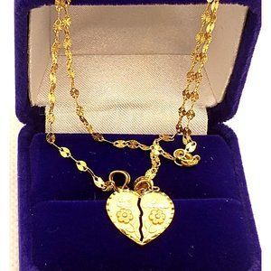 Mirror Star Stamped 14K Gold DC Chain - Length: 18", I Love You Heart Pendant